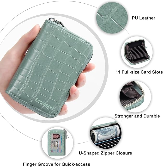 EcoVision Credit Card Holder RFID Card Case Wallet, Small Accordion Zipper Card Case Holder, Card Organizer Case for Women Men