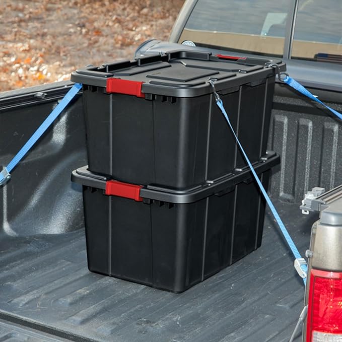 Sterilite 8-Pack Industrial Tote, Plastic Storage Bins with Lids, 27 Gallon, Black - Heavy-Duty Organizing Containers for Closet, Bathroom, and Office