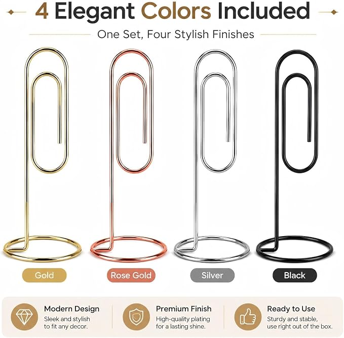 5.2 Inch Desktop Memo Holder, 4 Pack Jumbo Metal Desk Paper Clip Organizer for Office Table, Place Card, Bills, Photos, Table Numbers, Multi-Purpose Document Stand Accessory