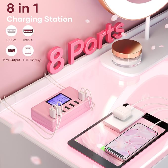 USB Charger, slitinto 60W 12A 8-Port USB Charging Station Multi Port USB Hub Charger Compact Size LCD Display Compatible with iPhone iPad Samsung Kindle Tablet Bluetooth Earbuds and More