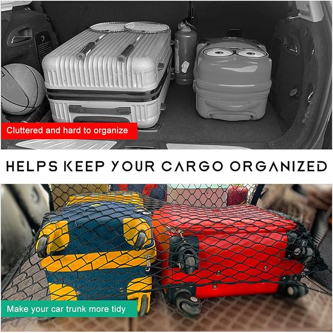 Stretchable Cargo Net, 35.4"×15.7" Adjustable Elastic Trunk Bed Storage Organizer Net with Hooks, Heavy Duty Automotive Luggage Rear Cargo Mesh Universal for Most Vehicles