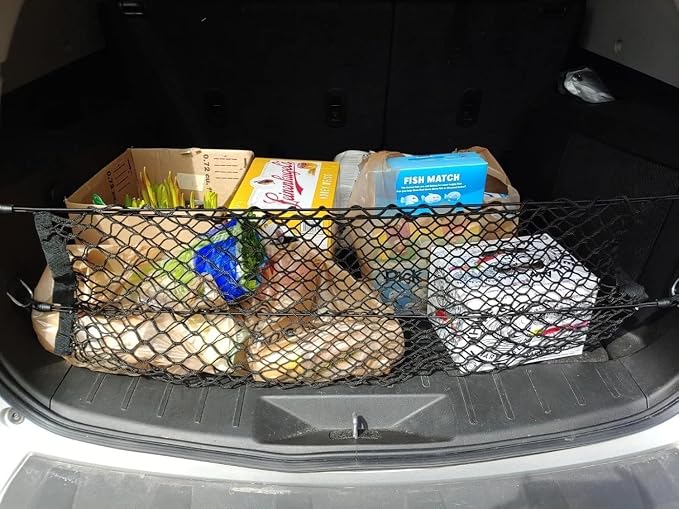 Rear Trunk Organizer Cargo Net for Buick Enclave 2008-2017 / Chevrolet Traverse 2009-2017 / GMC Acadia 2007-2016 / Saturn Outlook 2007-2010 – Envelope Style Cargo Net–Premium Mesh Car Trunk Organizer