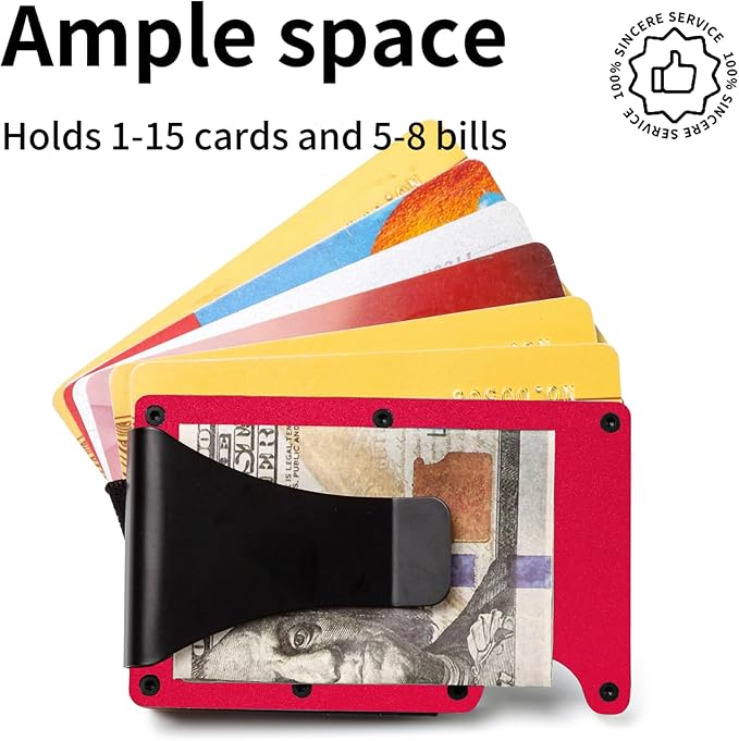 Slim Wallet for Men,RFID Blocking Minimalist Metal Wallet, Money Clip/Cash Holder, Front Pocket Aluminum Credit Card Holder, Ideal Gift for Men,Matte Red