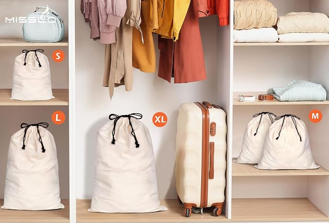 MISSLO Set of 3 Cotton Breathable Dust-proof Drawstring Storage Pouch Multi-functional Bag. Pack 3 S