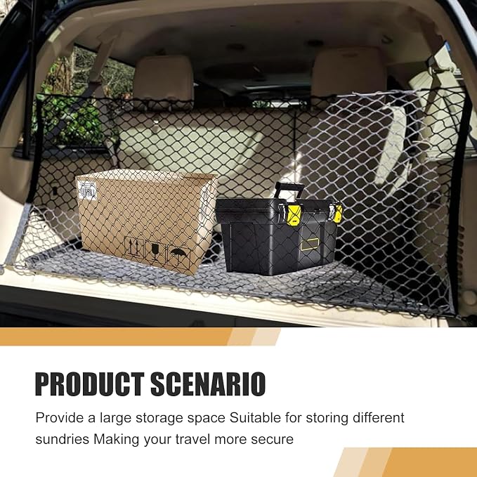 Car Cargo Net, Heavy Duty Elastic Trunk Organizer Net with Hooks 43.31" x 15.75" Double Layer, Universal for SUV Van Sedan (Black)