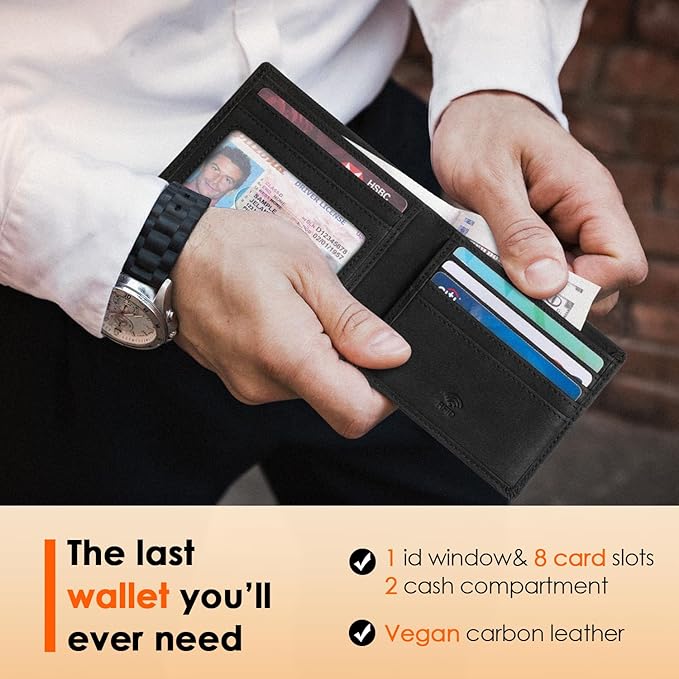 RUNBOX Wallet for Men Slim Leather Bifold RFID Blocking Minimalist Front Pocket Design with Gift Box