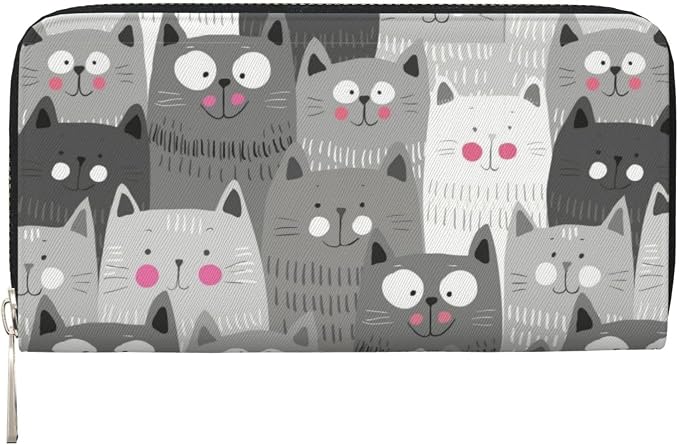 Cat Pattern Wallet for Men Women Elegant Long Clutch Zip Around Travel Leather Coin Purse Large Capacity Credit Card Holder Handbag