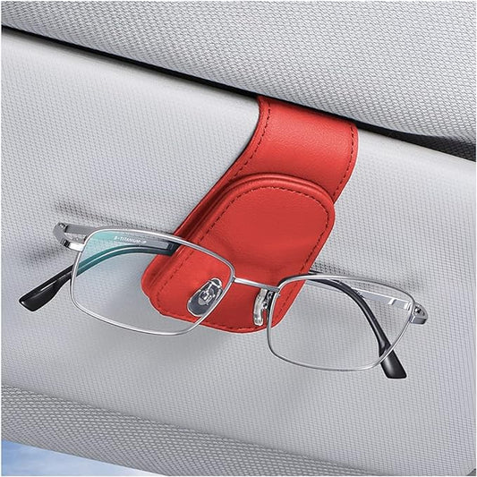 AICEL Sunglasses Holders for Car Sun Visor, Leather Eyeglasses Hanger Mounter, Magnetic Glasses Holder and Ticket Card Clip, Auto Interior Accessories Universal for SUV Pickup Truck