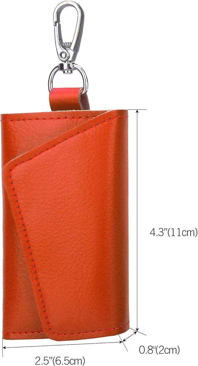 BAKUN Compact Leather Car Key Case, Key Holder Key Organizer Wallet, With 6 Hooks(Orange)