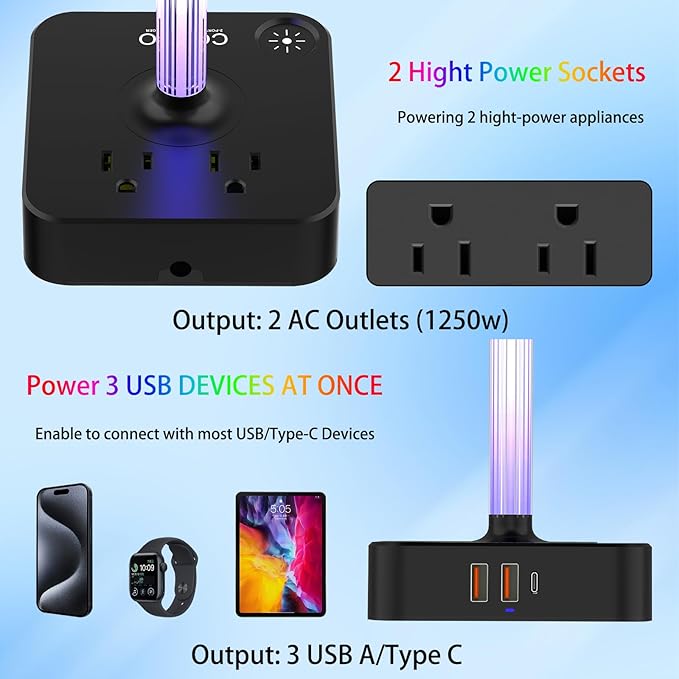 RGB Headphone Stand with USB Charger COZOO Desktop Gaming Headset Holder Hanger with 3 USB Charger and 2 Outlets - Great for Gaming, DJ, Wireless Earphone Display,Gamer PC Accessories Boyfriend Gifts