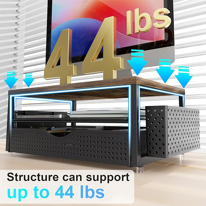 gianotter 4-Tier Paper Letter Tray + Monitor Stand with Storage (Black)