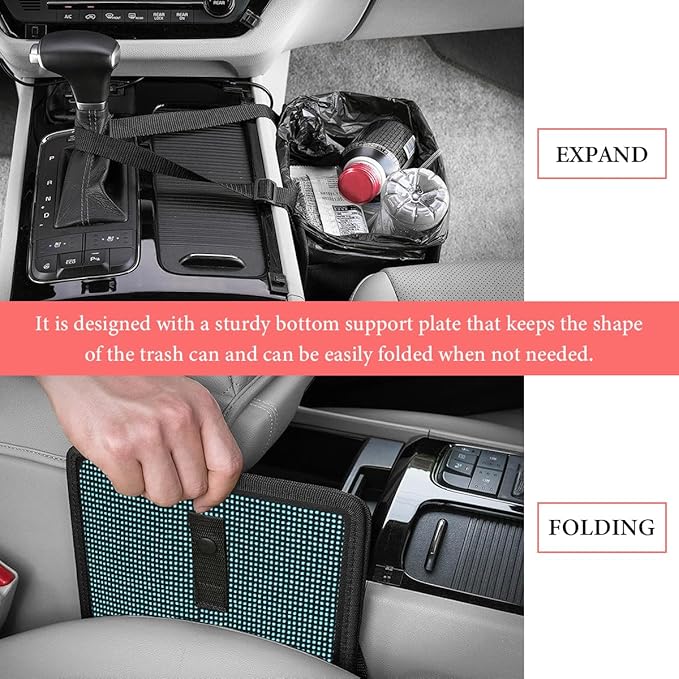 Car Foldable Trash Can, Bling Rhinestone Oxford Garbage Container Hanging Waterproof Organizer, Mini Crystal Dustbin Waste Basket Leakproof Trash Bin for Car Office Kitchen (Lake Blue)