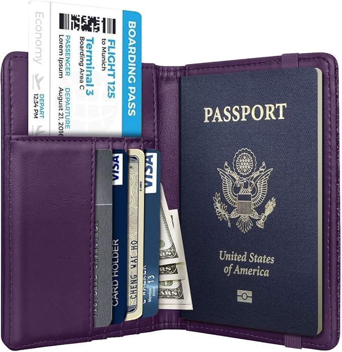 Passport Holder,RFID Blocking Passport Cover Cute Floral Traveling Passport Wallet for Women Purple Flowers.