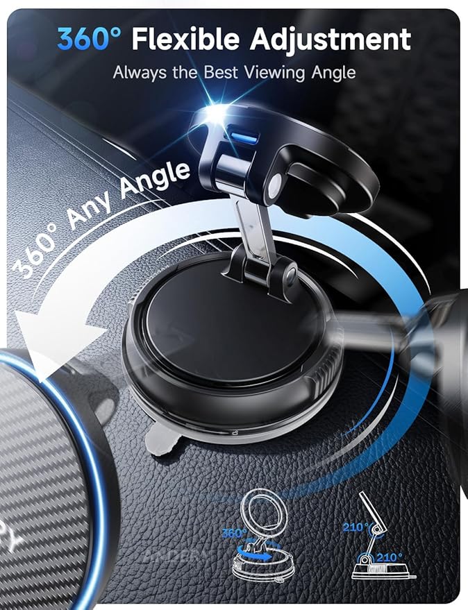 ANDERY Only for iPhone Magsafe Car Mount Charger [15W Wireless Faster Charging, 78+LBS Strongest Suction, 2400gf Strongest Magnetic] 360° Adjustable Car Phone Holder for All Smartphones & Cars