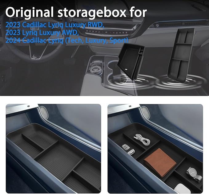 SHAOHAO for 2025 2026 Cadillac Lyriq Center Console Organizer Fit for 2023 2024 2025 2026 Cadillac Lyriq Accessories (Tech, Luxury, Sport) Lower Organizer & Center Console Organizer Tray Easy Removal