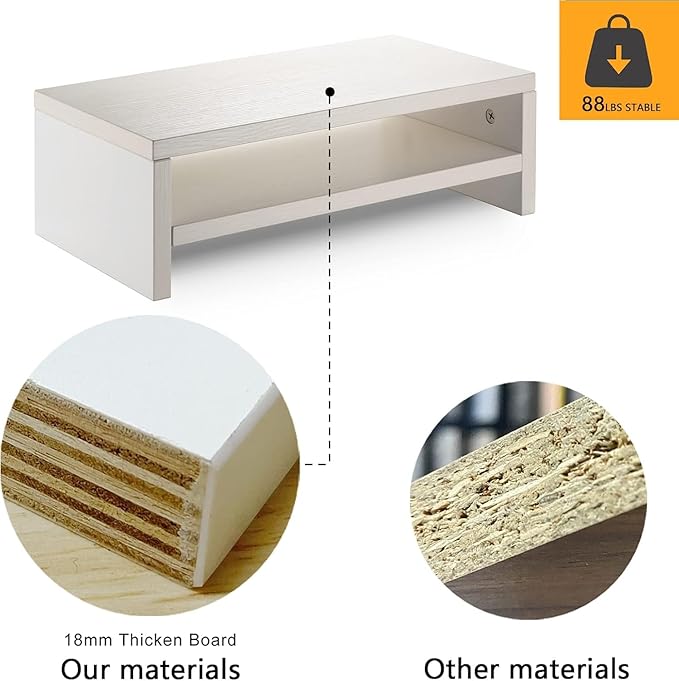 2 Tiers Monitor Stand 16.7??Computer Monitor Riser White, Wooden Monitor Riser for PC Screen/Printer Desktop Organization