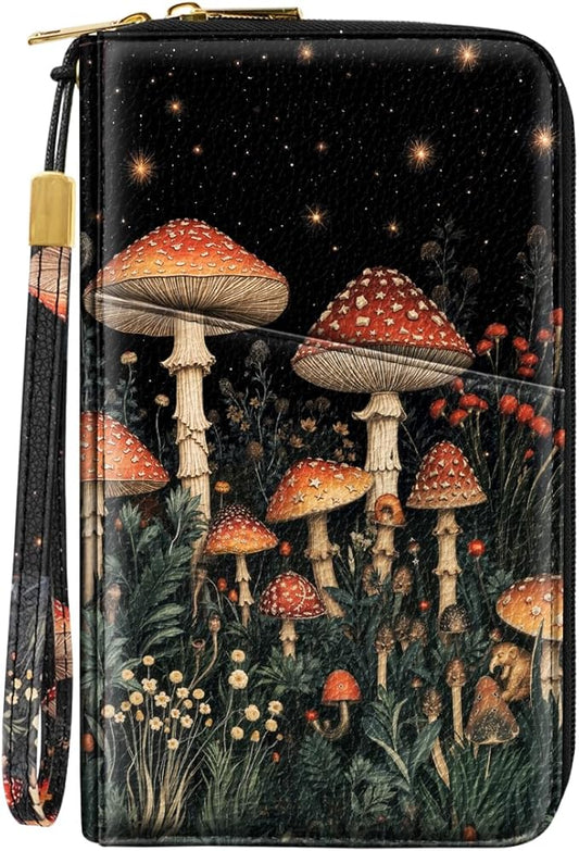 Family Passport Holder Wallet RFID Blocking Document Organizer PU Leather Mulit-purpose Travel Wallet Credit Cards Case for Women Men, Mushroom