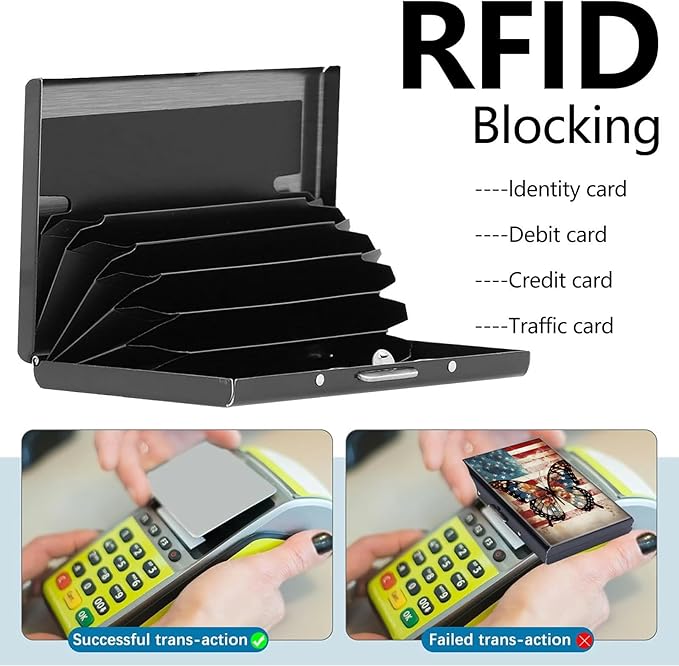 Credit Card Holder, American Flag Butterfly Design Mini RFID Blocking Aluminum Wallet Slim Metal Hard Case Shell Travel Wallet ID Case Small Credit Cards Case Business Cards for Women Men