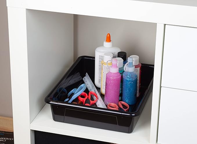 Storex Letter Size Flat Storage Tray – Organizer Bin for Classroom, Office and Home, Black, 20-Pack (62516A05C)
