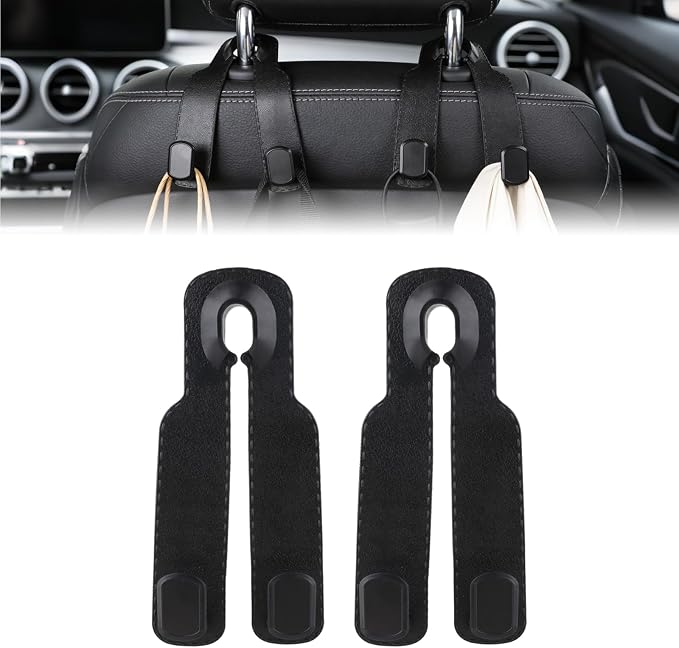 Car Seat Headrest Hooks for Purses and Bags, 4-Pack Heavy Duty Car Seat Hooks with Anti-Slip Pad, Universal Car Backseat Organizer Hanger Accessories for Grocery Bags (Black)