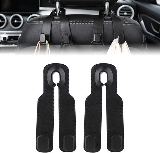 Car Seat Headrest Hooks for Purses and Bags, 4-Pack Heavy Duty Car Seat Hooks with Anti-Slip Pad, Universal Car Backseat Organizer Hanger Accessories for Grocery Bags (Black)