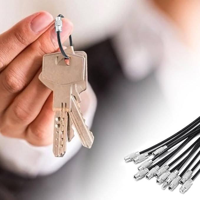 12 Pack 6" Key Ring Wire Keychain Cable Keyring Keychain Holder Clips Large Loops for Car Keys Tags, Luggage Bag Tags, Crafts (Black, 2mm)