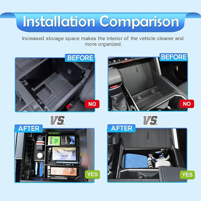 EDBETOS 2PCS/Set Center Console Organizer Compatible with 2022 2023 2024 2025 2026 Toyota Tundra Accessories Armrest Secondary Storage Box Middle Insert Tray (Not for The Console w/Safe)