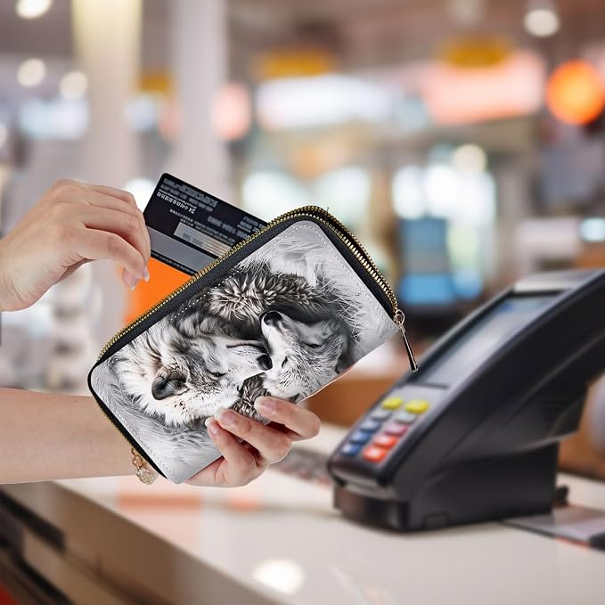 Wallet,Leather Long Wallet Suitable For Ladies And Teenagers - Detachable Wristband + RFID Travel Wallet With Card Slot - Wolves Family