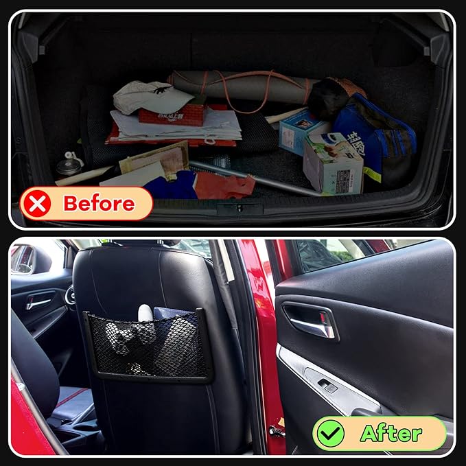 Frienda 4 Pcs Car Storage Net Bag, ABS Plastic Framed Mesh Net Holder, Phone & Cargo Organizer with Screws for Auto, Rv, Boat, Truck Pocket Storage (16 x 8 Inch)