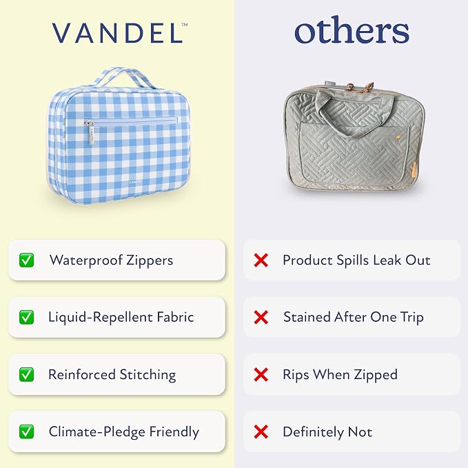 VANDEL Waterproof Hanging Toiletry Bag [TSA-Approved] Hanging Makeup Organizer Bag, Cosmetic Travel Bags for Women, Makeup Case Toiletries Organizer Hygiene Bathroom Shower Caddy - Blue Gingham