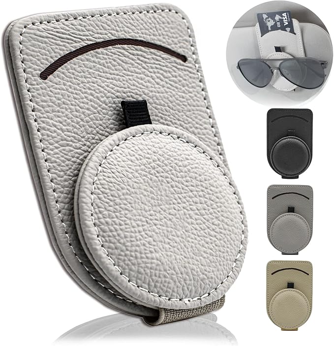 Sunglass Holder for Car Visor, Magnet Adsorbed Sunglasses Holder for Car Accessories Parts, Leather Car Sunglass Holder, Car Visor Sunglasses Clip for Glasses Cards (1PCS, Gray)