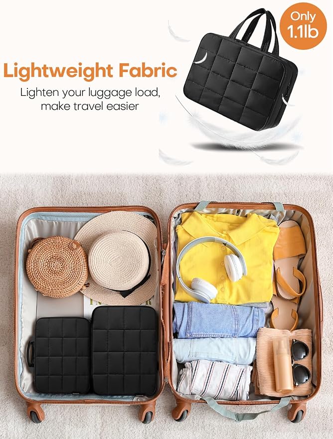 Travel Toiletry Bag with Separate Jewelry Organizer, Water-resistant Makeup Bag with Hanging Hook, Large Capacity Travel Organizer for Toiletries, Cosmetic, Vacation Essentials - Large