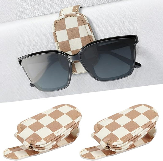 Sunglasses Holder for Car Visor - 2 Packs Boho Magnetic Leather Sunglasses Clip for Car Visor Sunglass Holder Ticket Card Hanger Clips Auto Interior Accessories for SUV Truck Women Men