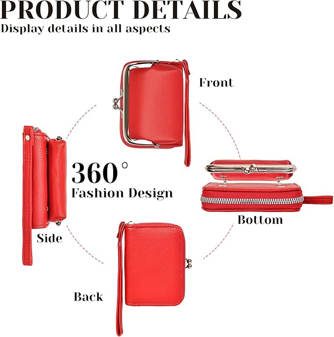 Women's RFID Blocking Wristlet Wallet - 2-in-1 Zip-Around with Coin Purse & Card Slots - Vegan Leather with Secure Clasp (Gift Ready)(Red)