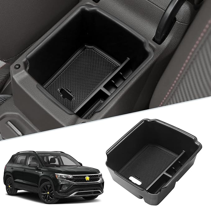 SKTU for 2022 2023 2024 2025 2026 Volkswagen Taos Center Console Organizer 2022 2023 2024 2025 2026 VW Taos Accessories Insert ABS Black Materials Tray Armrest Secondary Storage Box