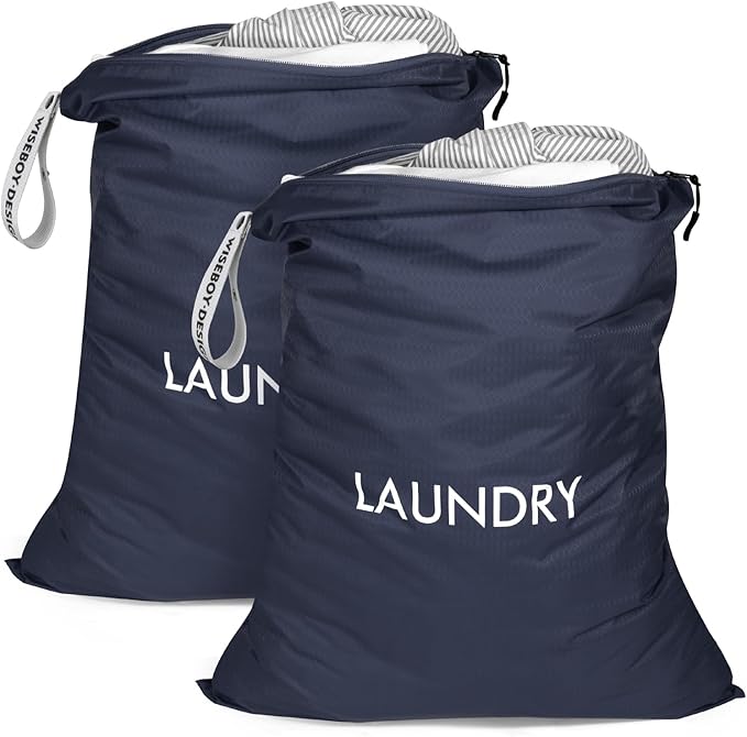 WiseBoy 2 Pack Laundry Bags, Travel Laundry Bag for Dirty Clothes, Washable Nylon Wet Dry Bag, Swimming Yoga Bathing Suit Workout Wet Dry Bags