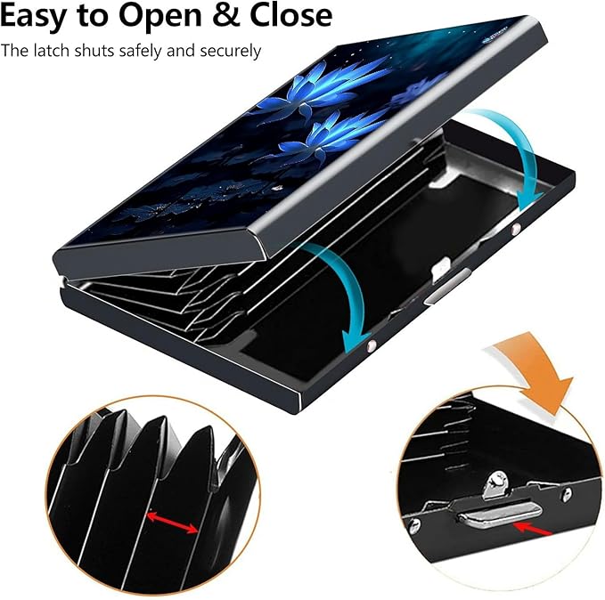Credit Card Holder, Flower Lotus Design Mini RFID Blocking Aluminum Wallet Slim Metal Hard Case Shell Travel Wallet ID Case Small Credit Cards Case Business Cards for Women Men Girls