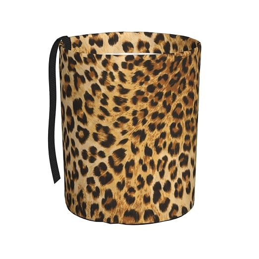 Car Garbage Bag Brown Leopard Mini Car Trash Bin Portable Collapsible Waterproof Rubbish Bag for Car Accessories Back Front Seat Cup Holder