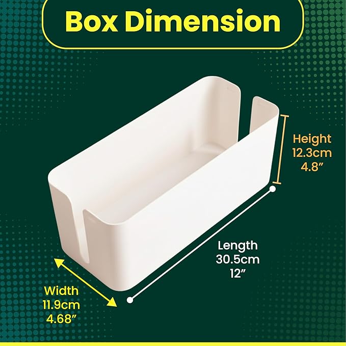 Cable Management Box, 7 Holes, 12x5x4.5 inches, Wooden Lid Cable Organizer Box for Desk to Hide Power Strips, Tv Wires, ABS Material Cord Cover (2 Holes)