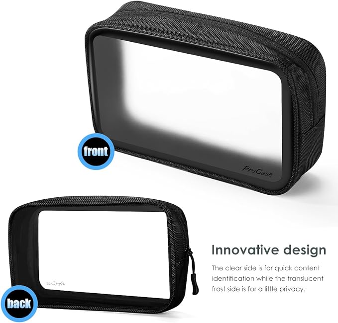 ProCase TSA Approved Travel Toiletry Bag Pouch, Matte Clear Travel Organizer Airport Carry-On Checkpoint Airline Compliant Storage Bag -2 Packs, Black