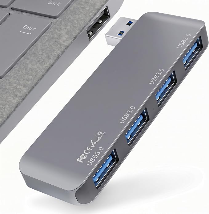 Portable 4-Port USB 3.0 Hub with Direct Plug-in USB Male Connector Design | Space-Saving USB Hub Compatible with Laptops and Desktops, Works with Windows, macOS, Linux and Chrome OS