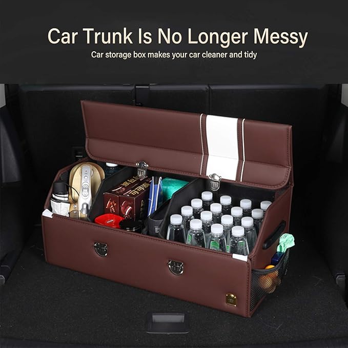 Ergocar Foldable Car Trunk Organizer, Luxury Leopard Print, 3-Compartment, Waterproof, Black