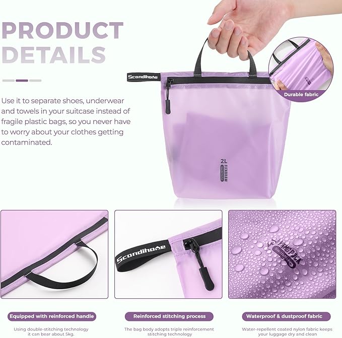 Travel Laundry Bag Ultralight Waterproof Washable Wet Dry Bag for Gym, Swimming, Yoga, and Workout Perfect for Dirty Clothes, Bathing Suits, Travel Accessories (3 Pack)(Purple)