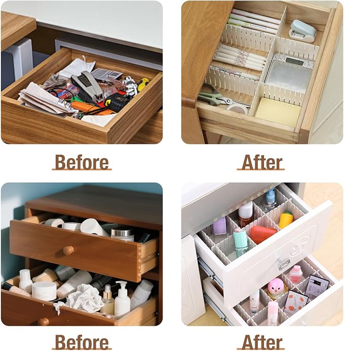 16 Pcs Drawer Divider Organizer, 14.5 Inch DIY Adjustable Drawer Dividers for Baby Clothes Cutlery Socks Underwear, Plastic Drawer Separators for Dresser Kitchen Office Bedroom (White)