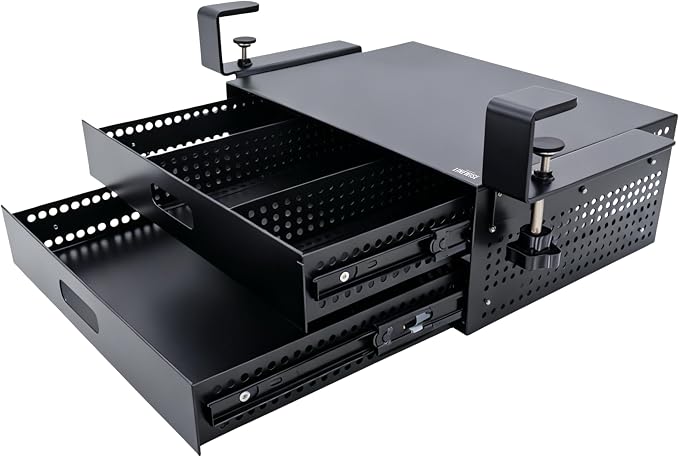 Under Desk Drawer – Clamp-On No-Drill Metal Organizer, Slide-Out Storage for Home & Office Desks