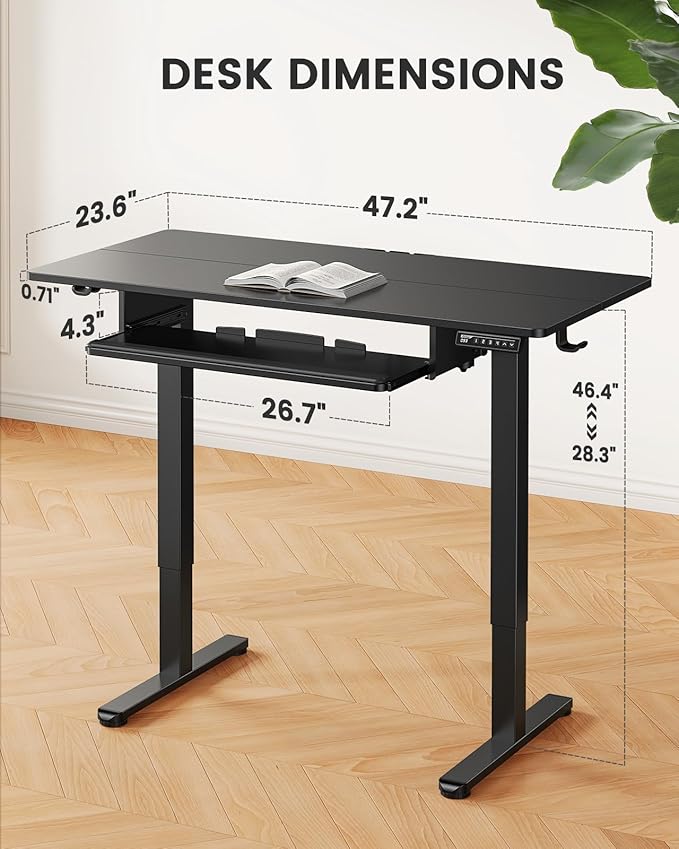 ErGear Electric Standing Desk with Full Size Keyboard Tray, Adjustable Height Sit Stand Up Desk, Home Office Desk Computer Workstation, 48x24 Inches, Black