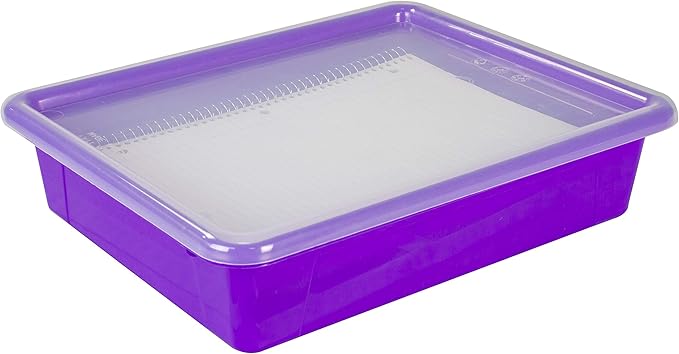 Storex Letter Size Flat Storage Tray – Organizer Bin with Non-Snap Lid for Classroom, Office and Home, Assorted Colors, 5-Pack (62534A05C)