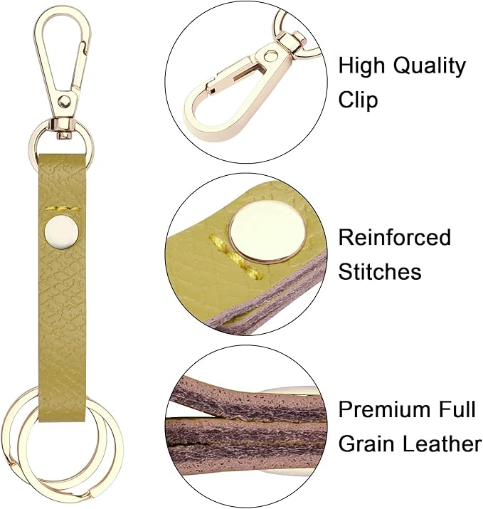 Wisdompro 2 Pcs Genuine Leather Keychain, Key Chain with Belt Loop Clip for Keys