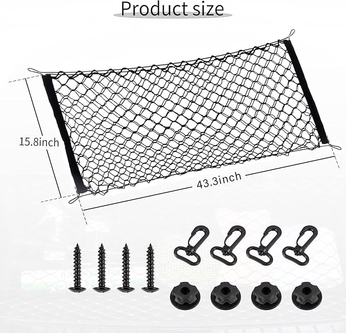 Alpmosn Stretchable Car Cargo Net Adjustable Elastic Storage Net Trunk Interior Accessories with Hook, Universal Fit for Car, Vehicle, SUV (43.3"x15.8")