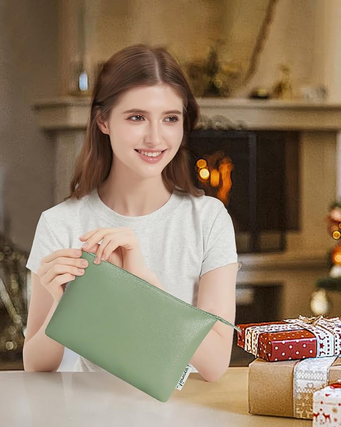 Narwey Small Makeup bag for Purse, Small Makeup Pouch for Purse Cosmetic Bag with Zipper, Cute PU Leather Make up Pouch for Women Girls (Mint Green)